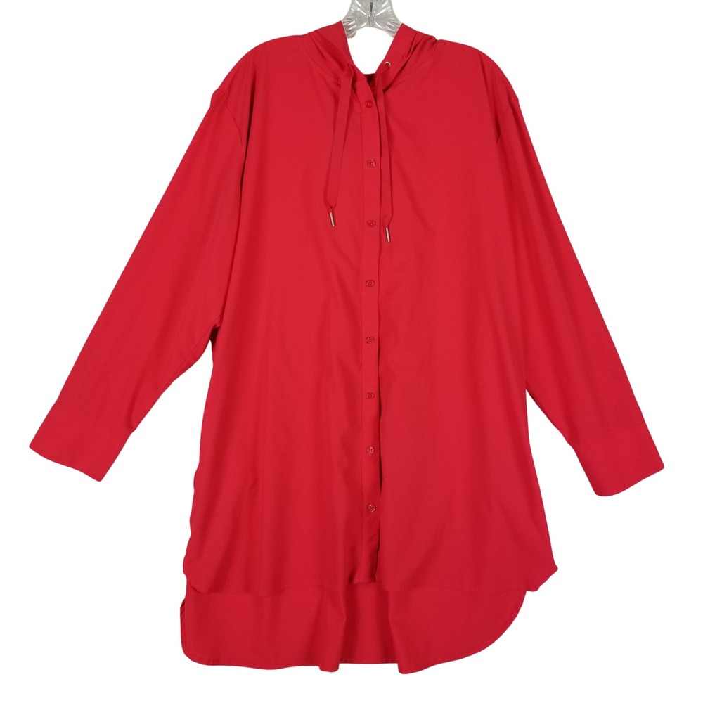 Coolibar Hooded Tunic Women 2X Red UPF 50+ Button Down Pleated Back V20363